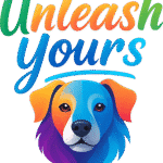 Colorful dog zodiac character illustration with vibrant abstract shapes and joyful expression