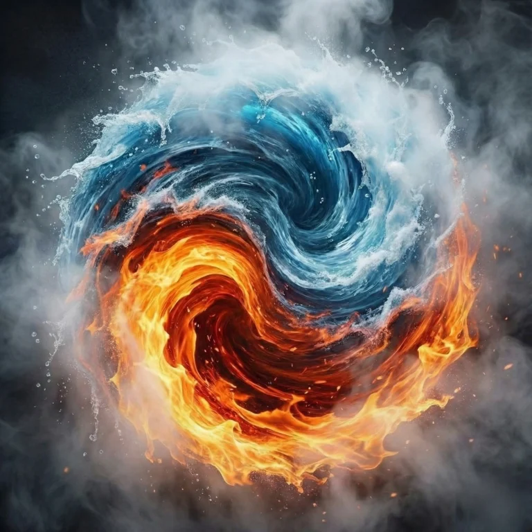 Water and Fire swirling together creating steam, representing Water zodiac signs meeting the Red Horse energy in 2026