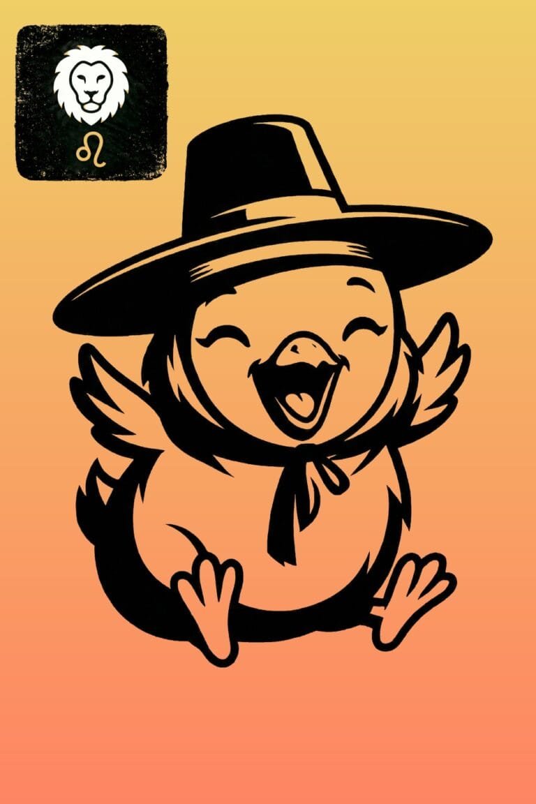 Illustration of 1981 Metal Rooster combined with Leo Zodiac sign, wearing a Korean traditional Gat, featuring Yellow background for 2026 Perfect Dictator analysis