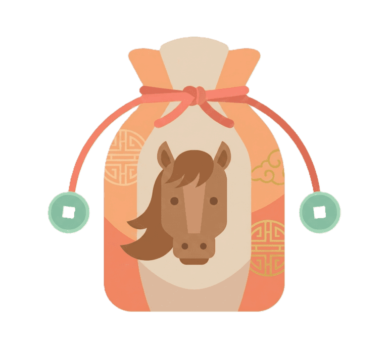 Korean Zodiac Horse Lucky Bag Illustration (Bokjumeoni) for 2026 Horoscope